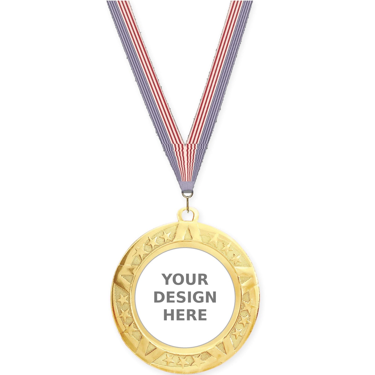2 3/4 inch Superstar insert medal in gold with USA Flag neck ribbon