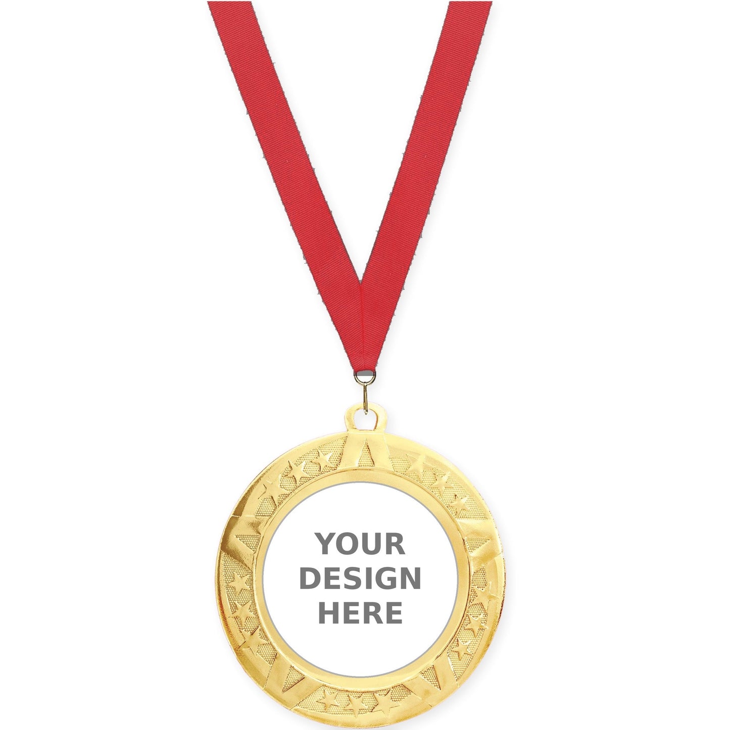 2 3/4 inch Superstar insert medal in gold with Red neck ribbon
