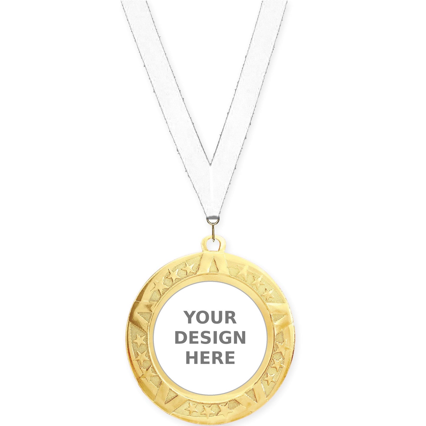 2 3/4 inch Superstar insert medal in gold with White neck ribbon