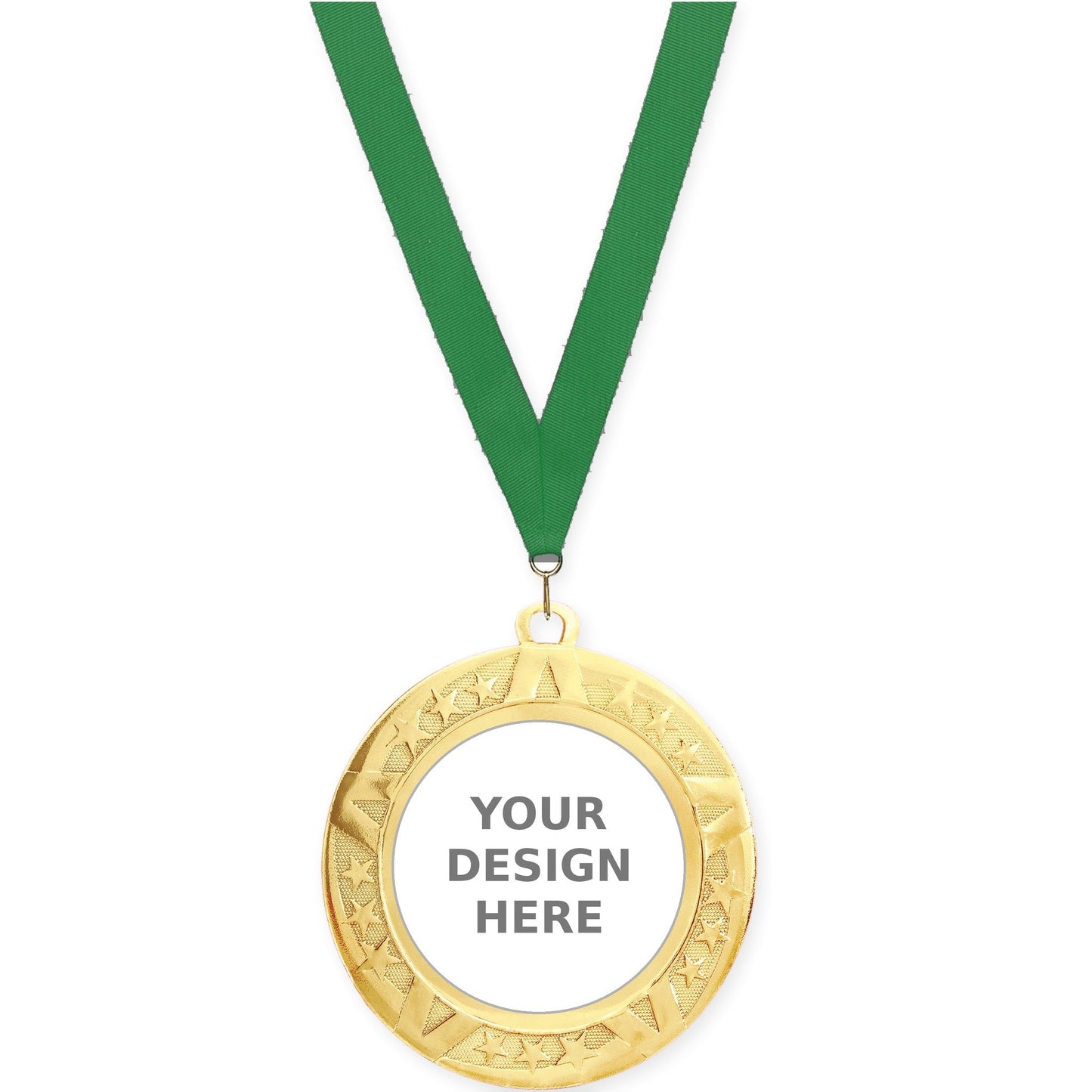 2 3/4 inch Superstar insert medal in gold with Green neck ribbon