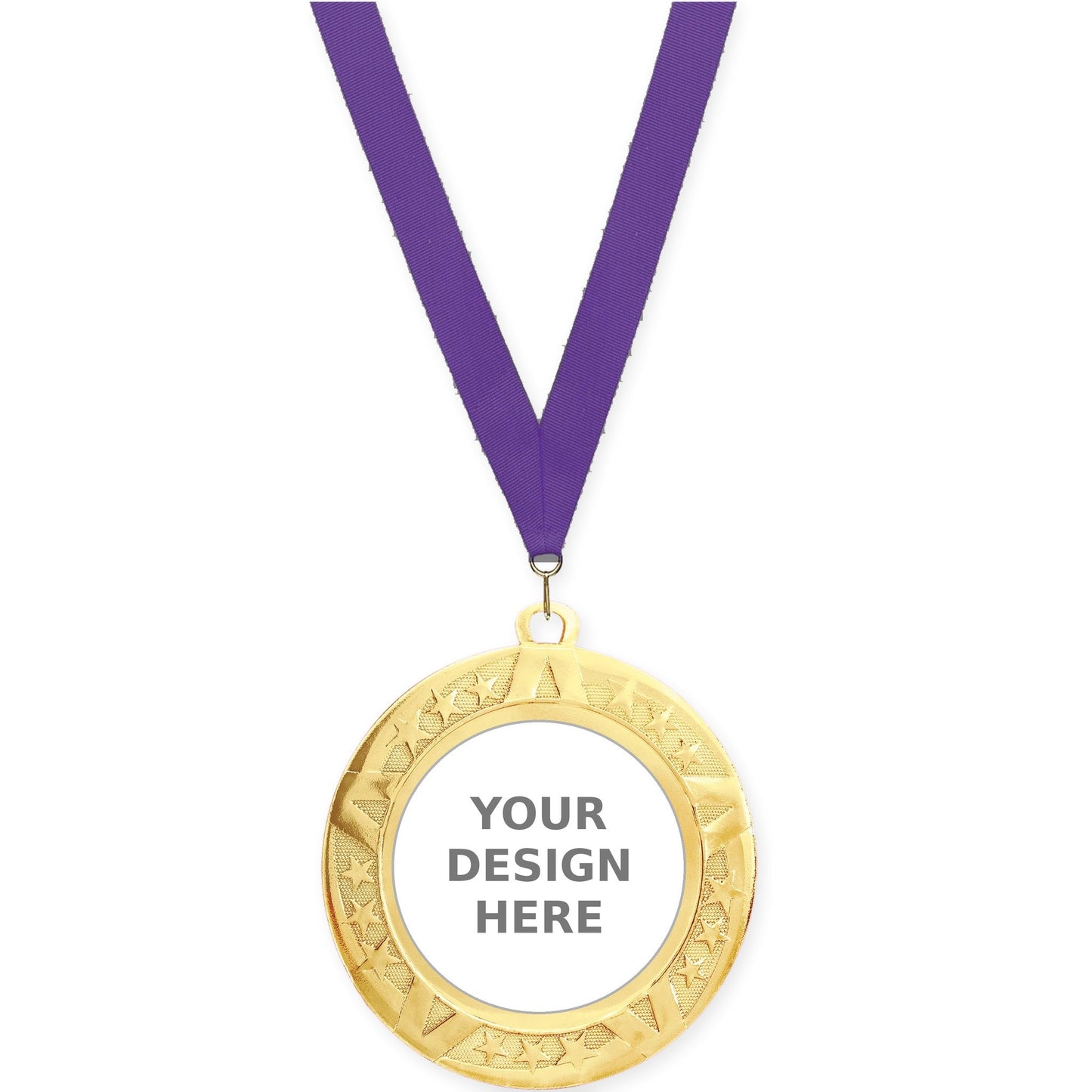 2 3/4 inch Superstar insert medal in gold with Purple neck ribbon