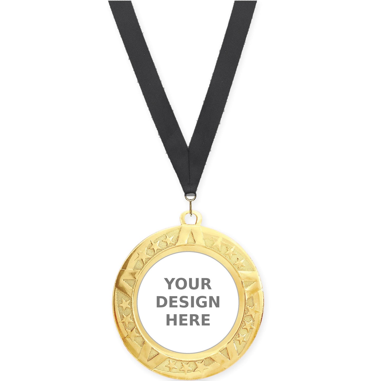2 3/4 inch Superstar insert medal in gold with Black neck ribbon