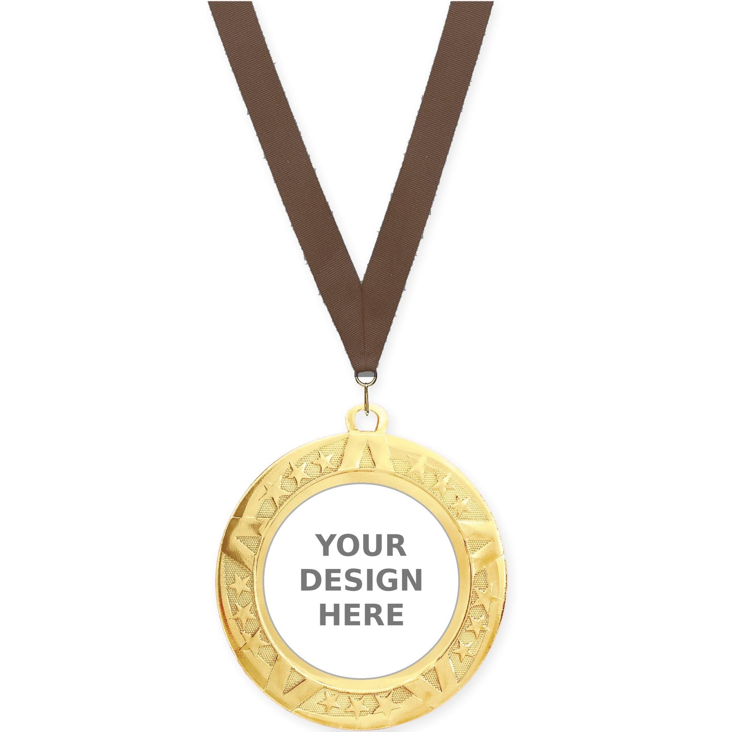2 3/4 inch Superstar insert medal in gold with Brown neck ribbon
