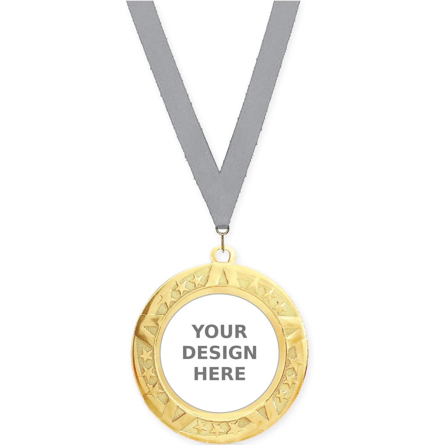 2 3/4 inch Superstar insert medal in gold with Gray neck ribbon