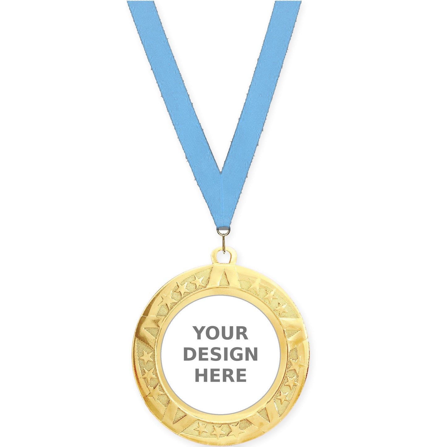 2 3/4 inch Superstar insert medal in gold with Light Blue neck ribbon