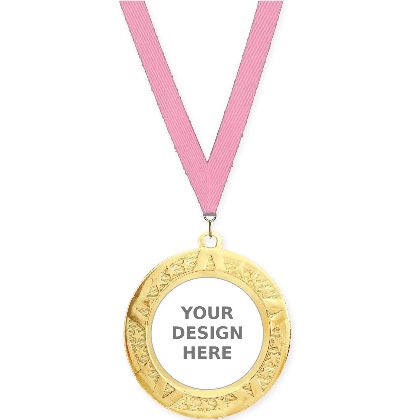 2 3/4 inch Superstar insert medal in gold with Pink neck ribbon