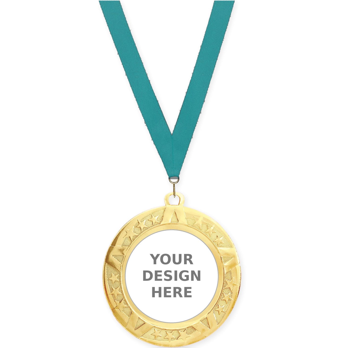 2 3/4 inch Superstar insert medal in gold with Teal neck ribbon