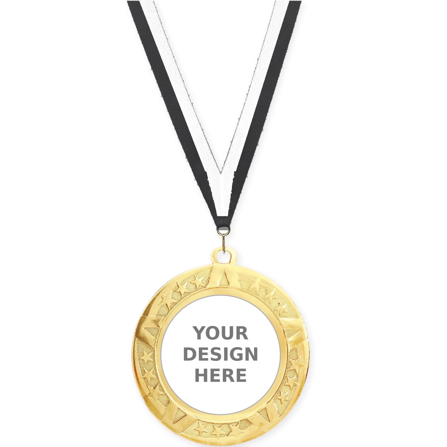 2 3/4 inch Superstar insert medal in gold with Black White neck ribbon