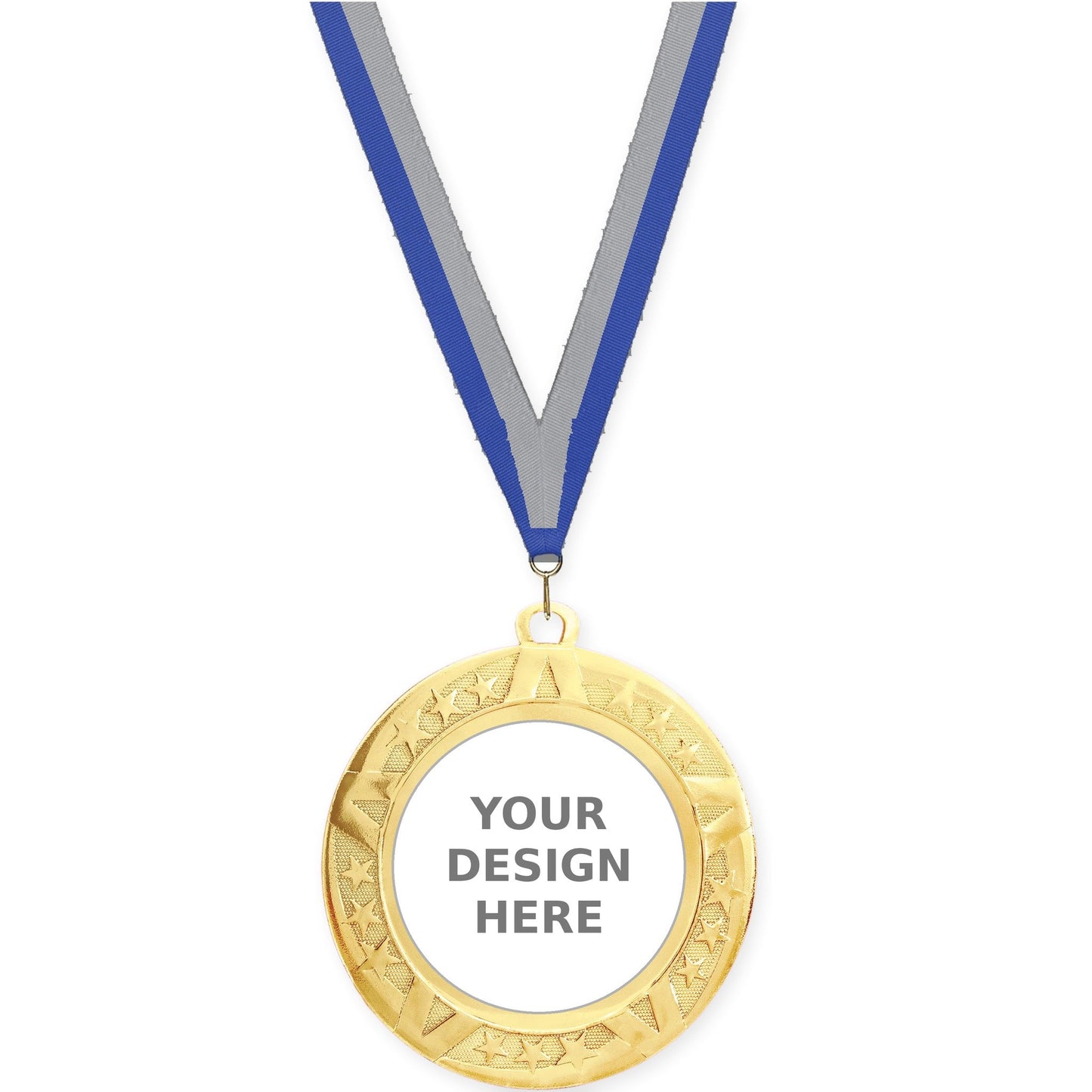 2 3/4 inch Superstar insert medal in gold with Blue Gray neck ribbon