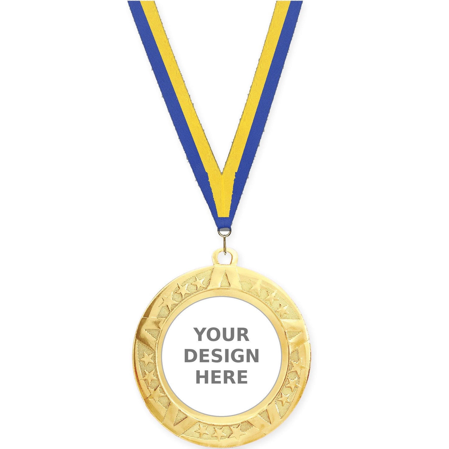 2 3/4 inch Superstar insert medal in gold with Blue Yellow neck ribbon