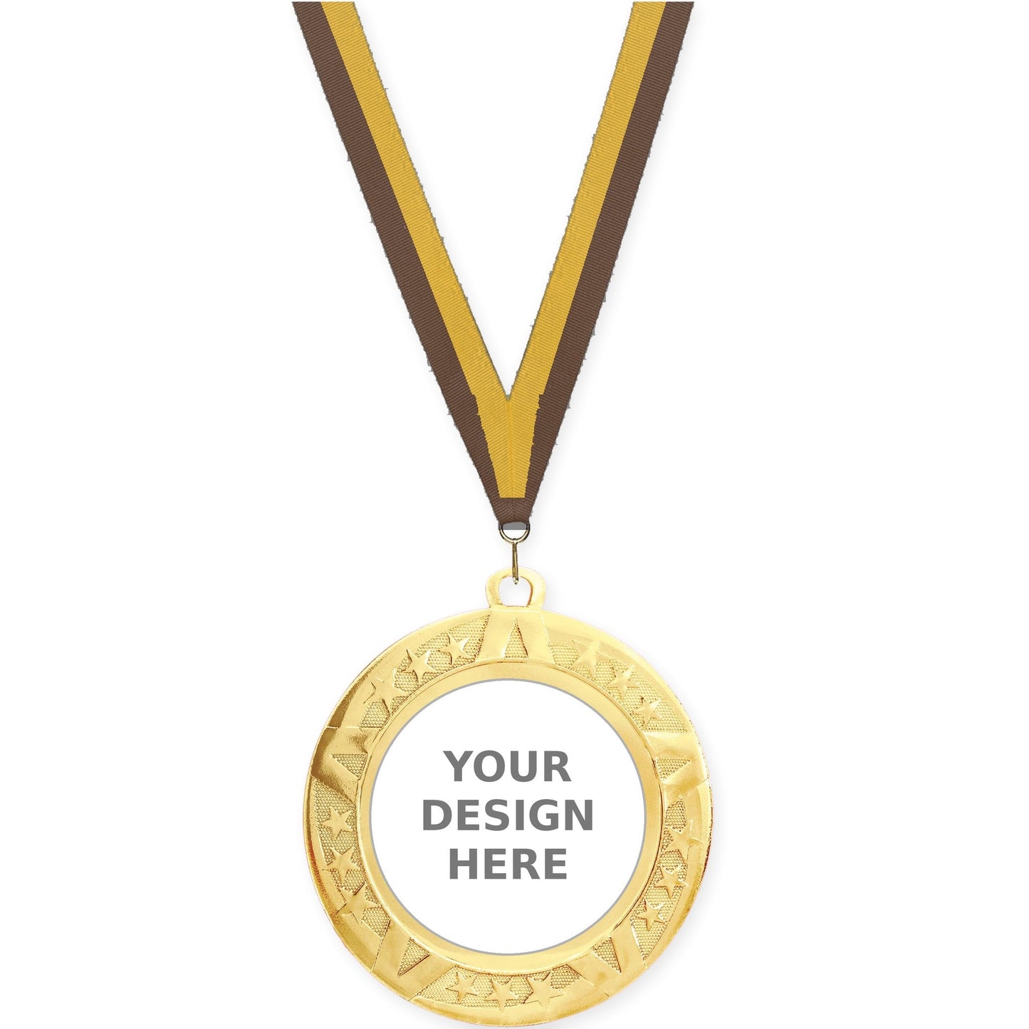 2 3/4 inch Superstar insert medal in gold with Brown Gold neck ribbon