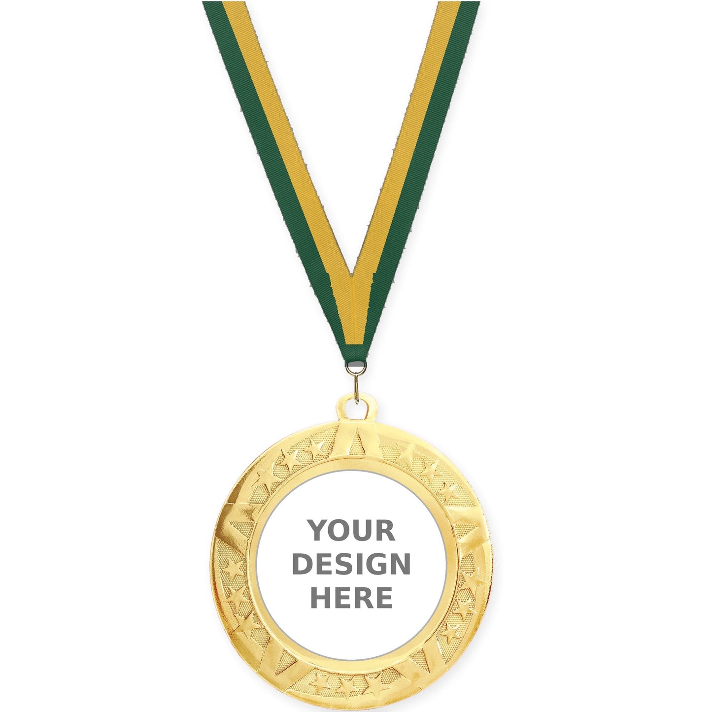 2 3/4 inch Superstar insert medal in gold with Hunter Green Gold neck ribbon