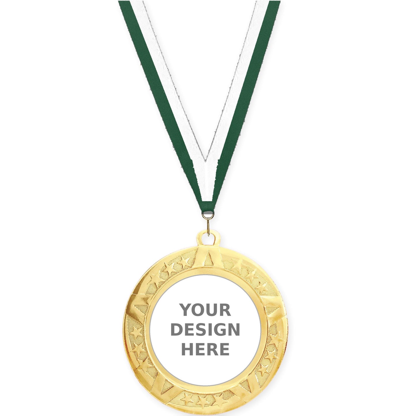 2 3/4 inch Superstar insert medal in gold with Hunter Green White neck ribbon