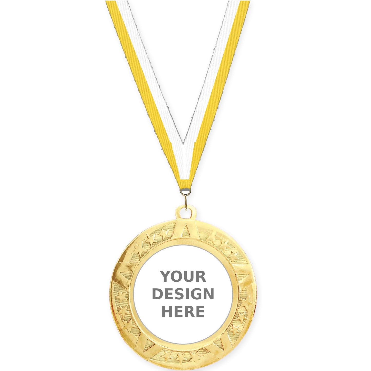 2 3/4 inch Superstar insert medal in gold with Yellow White neck ribbon