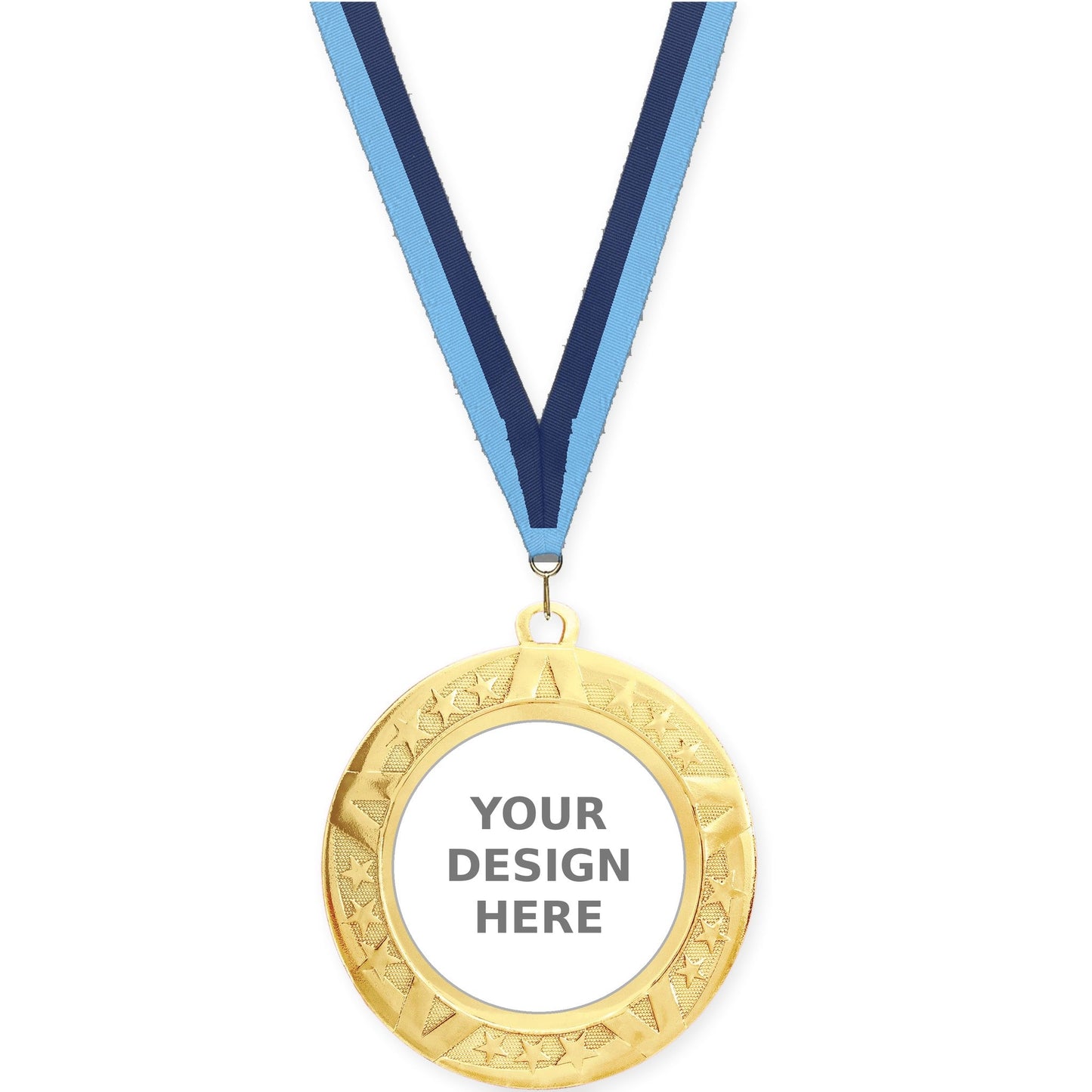 2 3/4 inch Superstar insert medal in gold with Light Blue Navy neck ribbon