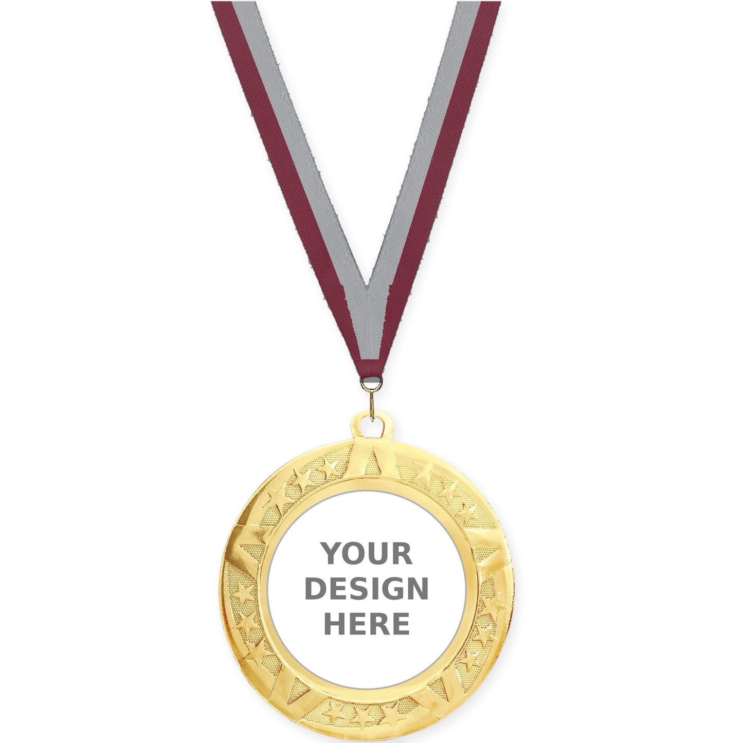 2 3/4 inch Superstar insert medal in gold with Maroon Gray neck ribbon