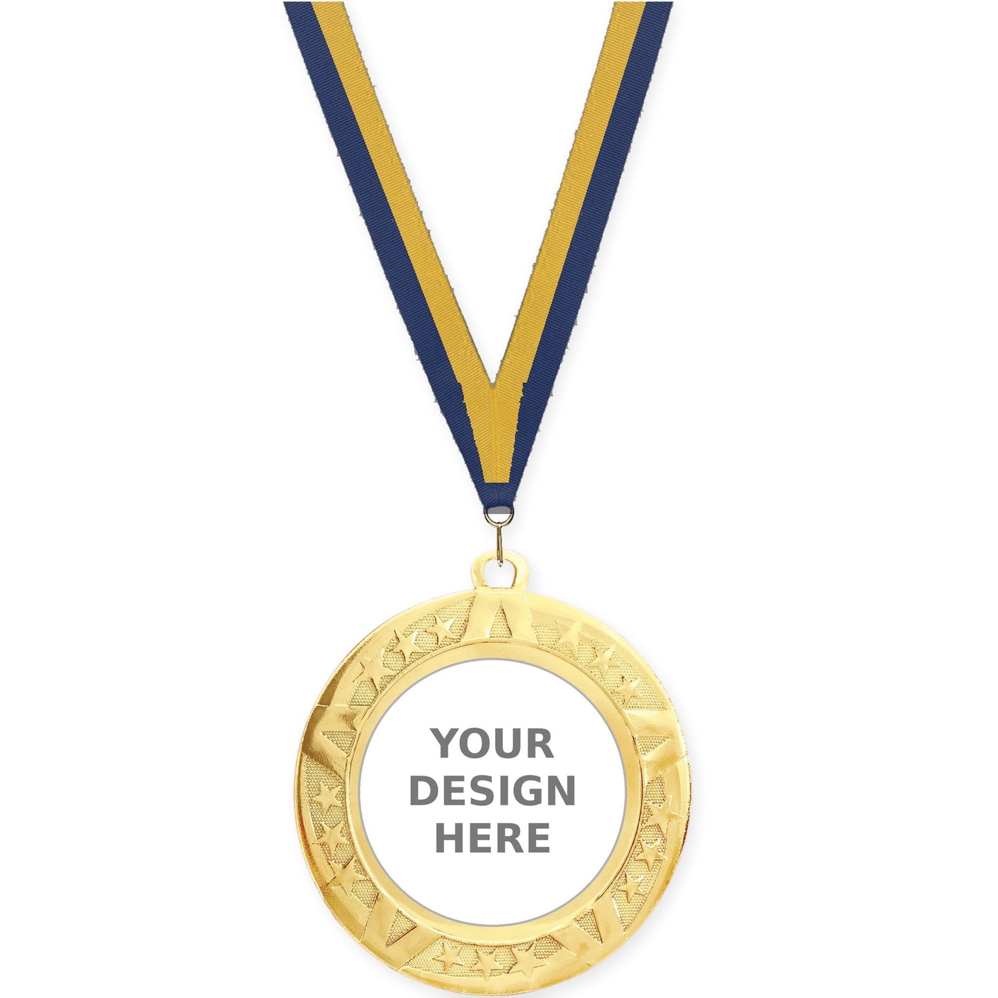 2 3/4 inch Superstar insert medal in gold with Navy Gold neck ribbon