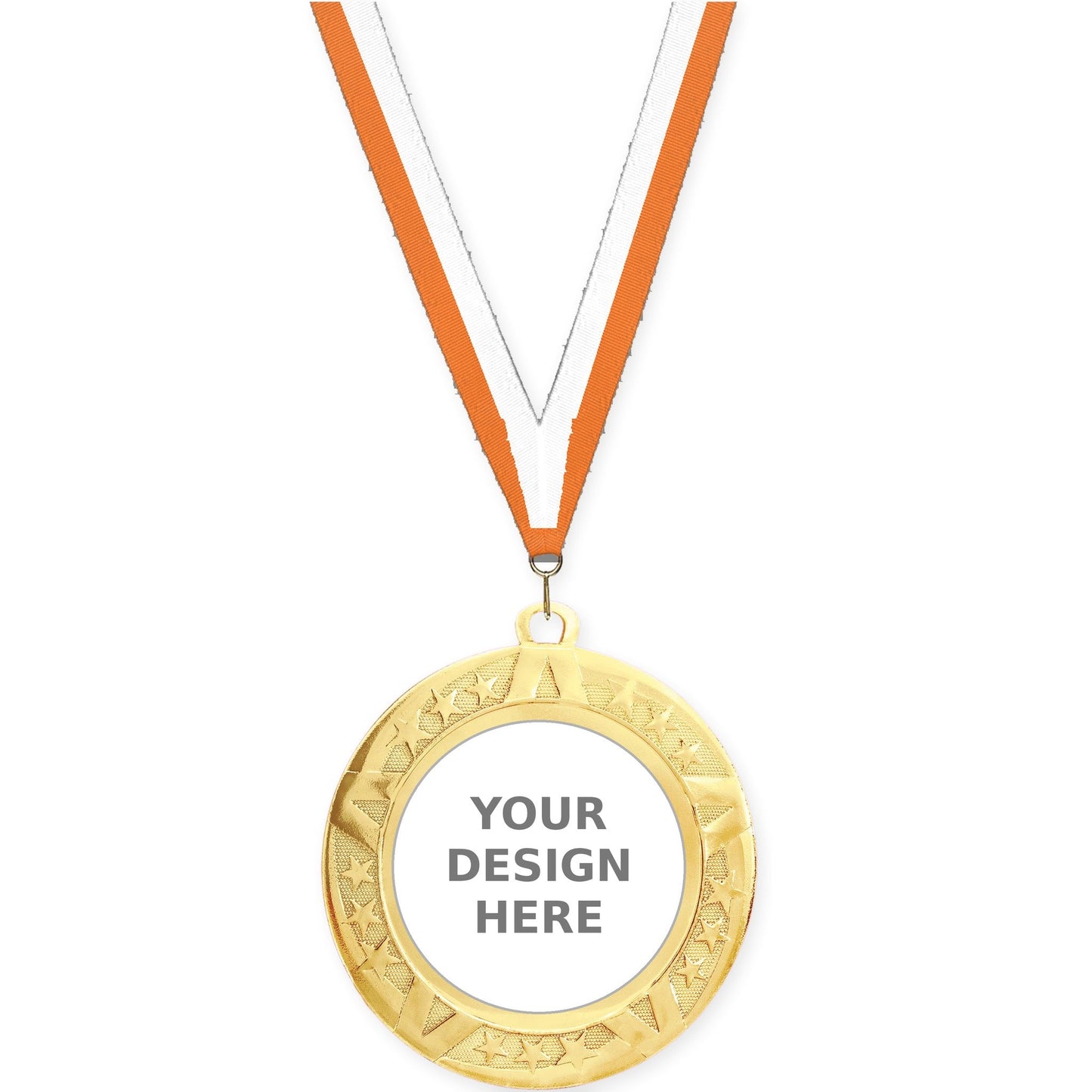 2 3/4 inch Superstar insert medal in gold with Orange White neck ribbon
