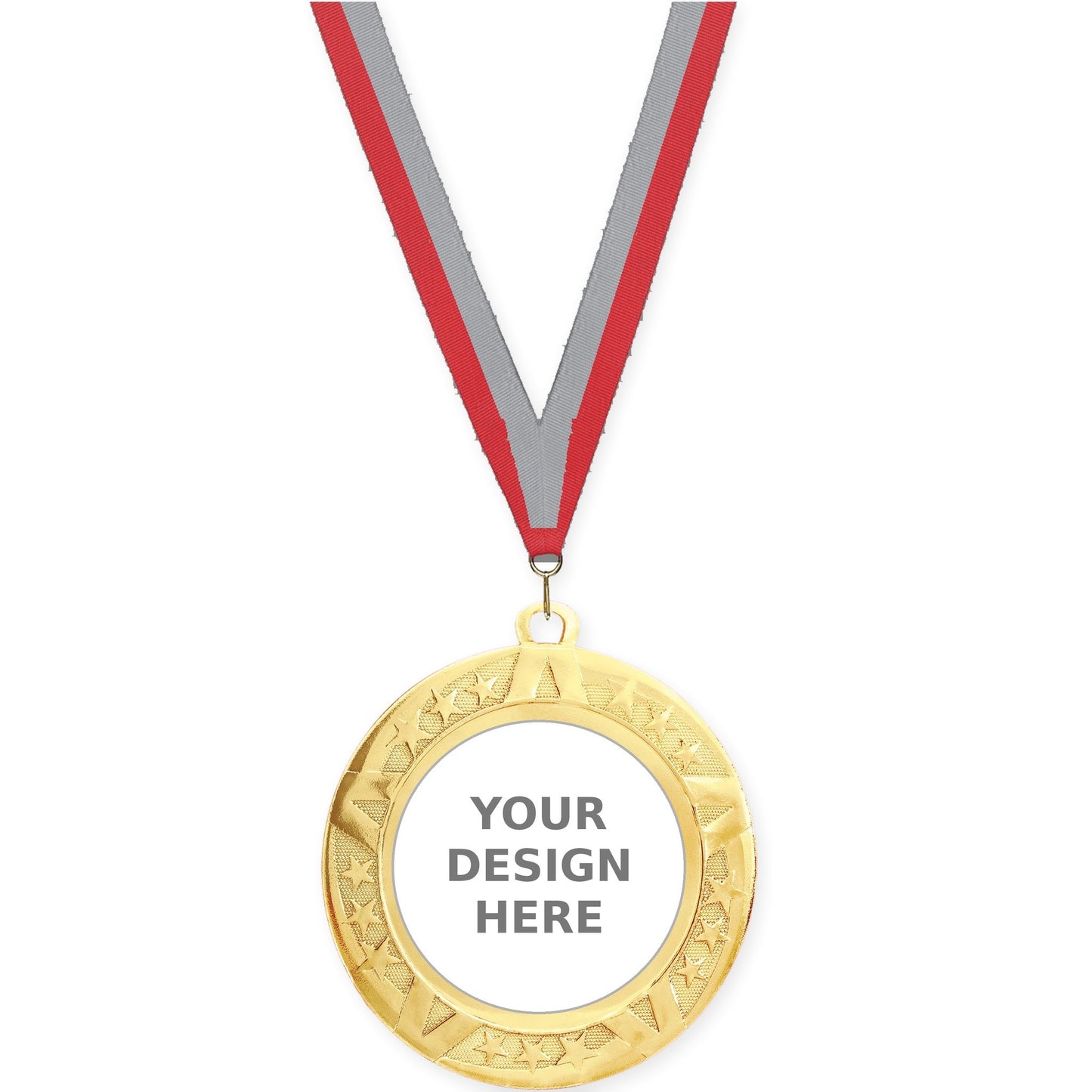2 3/4 inch Superstar insert medal in gold with Red Gray neck ribbon