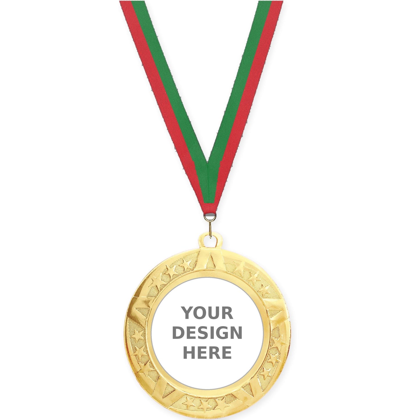 2 3/4 inch Superstar insert medal in gold with Red Green neck ribbon