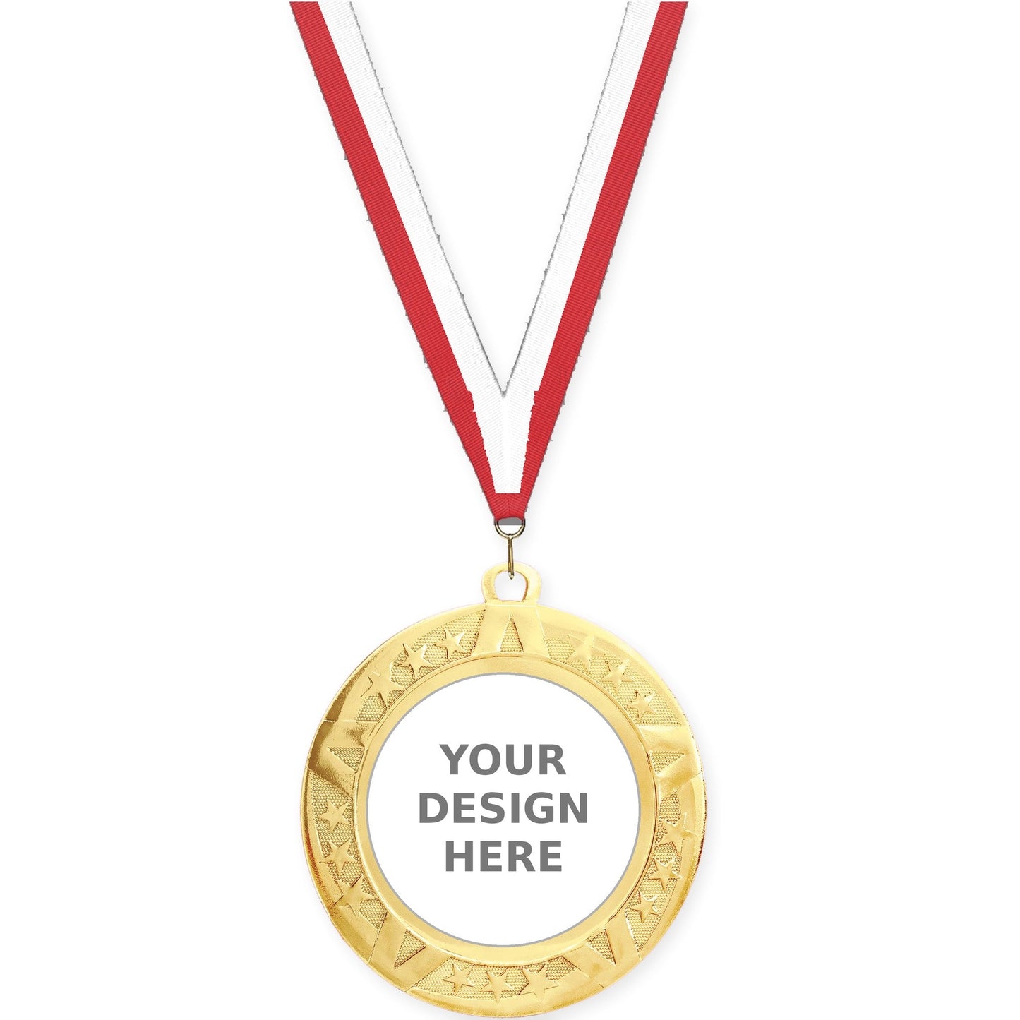 2 3/4 inch Superstar insert medal in gold with Red White neck ribbon