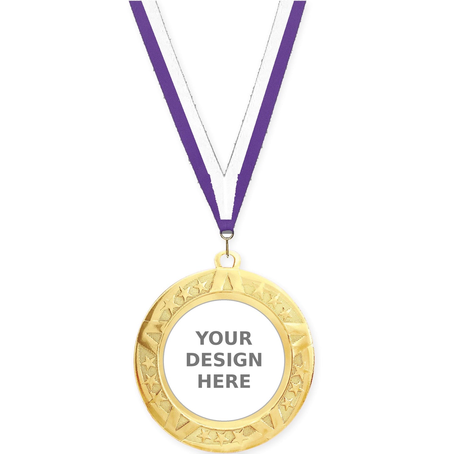 2 3/4 inch Superstar insert medal in gold with Purple White neck ribbon