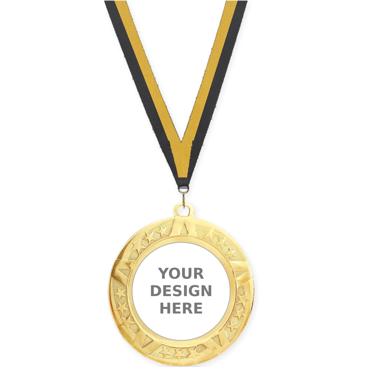 2 3/4 inch Superstar insert medal in gold with Black Gold neck ribbon