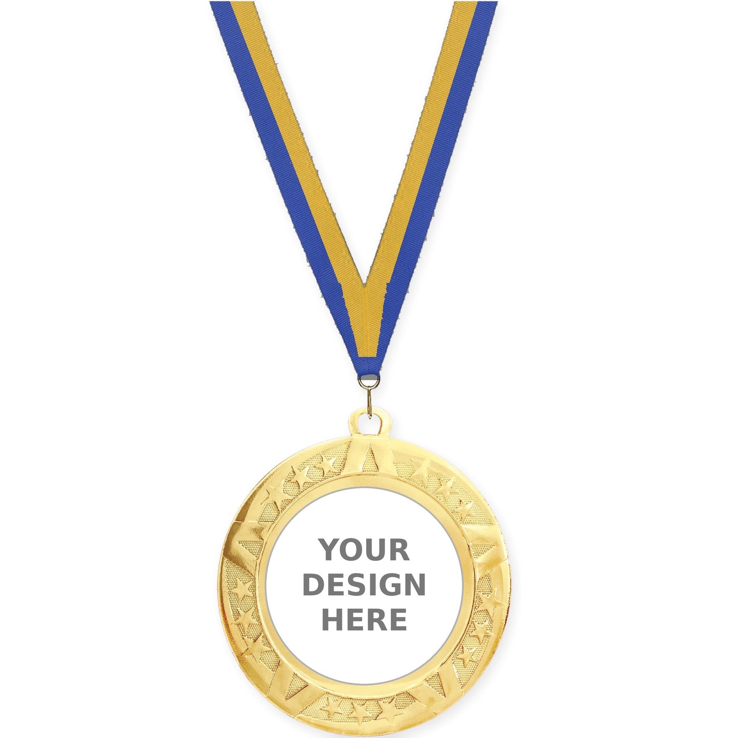 2 3/4 inch Superstar insert medal in gold with Blue Gold neck ribbon