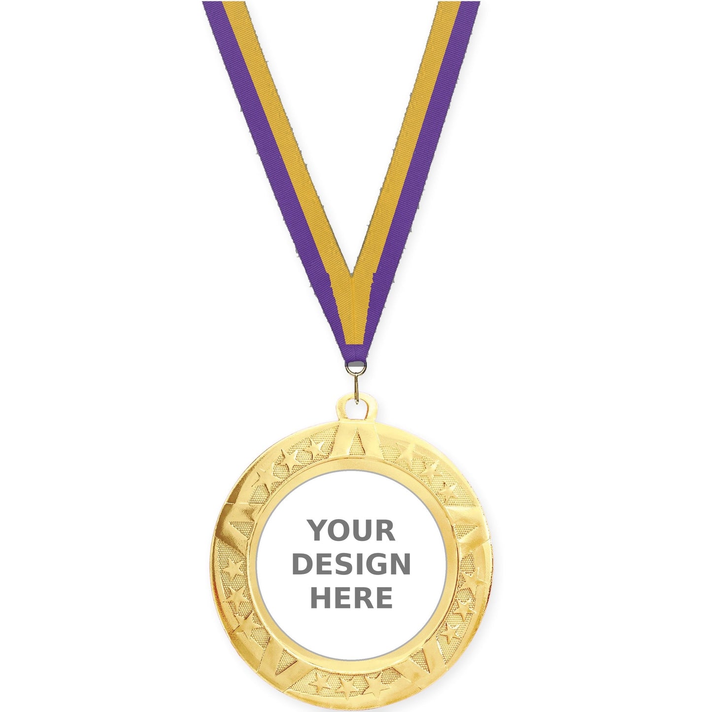 2 3/4 inch Superstar insert medal in gold with Purple Gold neck ribbon