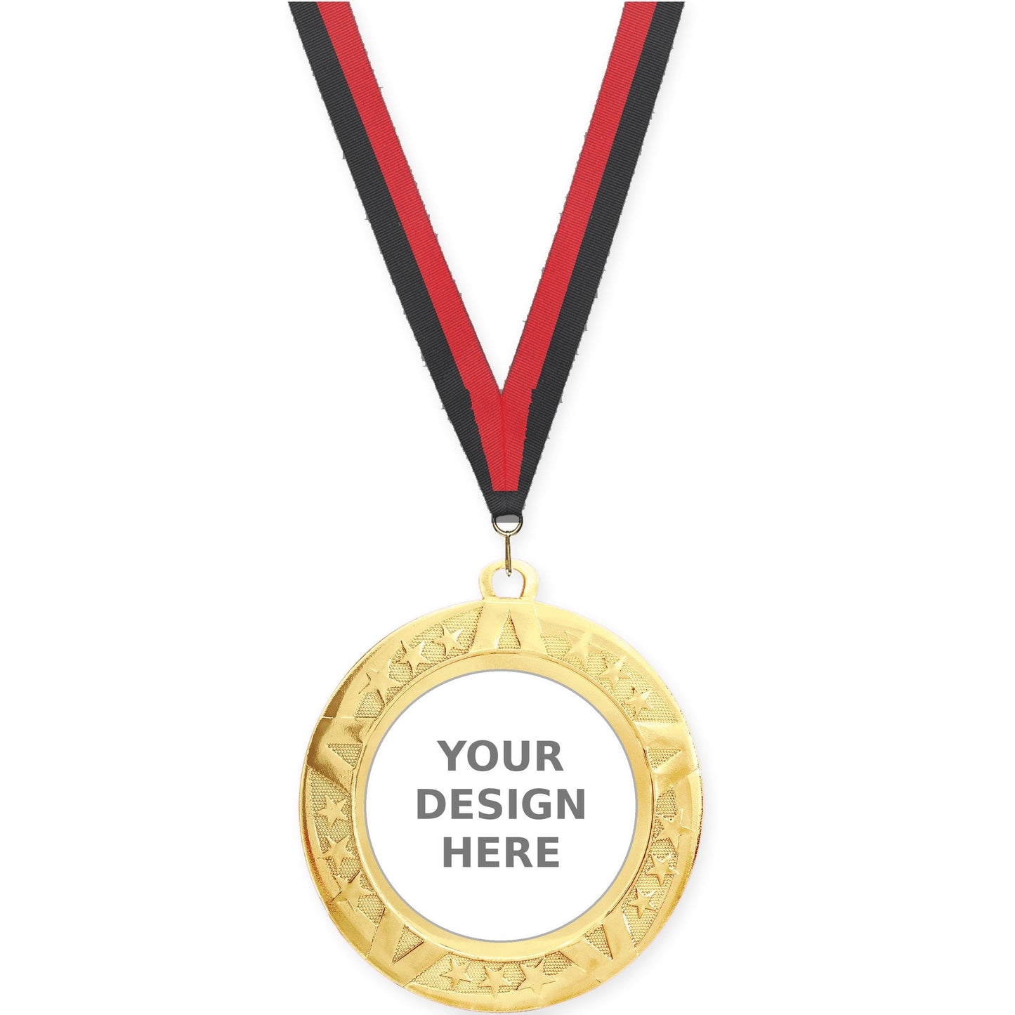2 3/4 inch Superstar insert medal in gold with Black Red neck ribbon