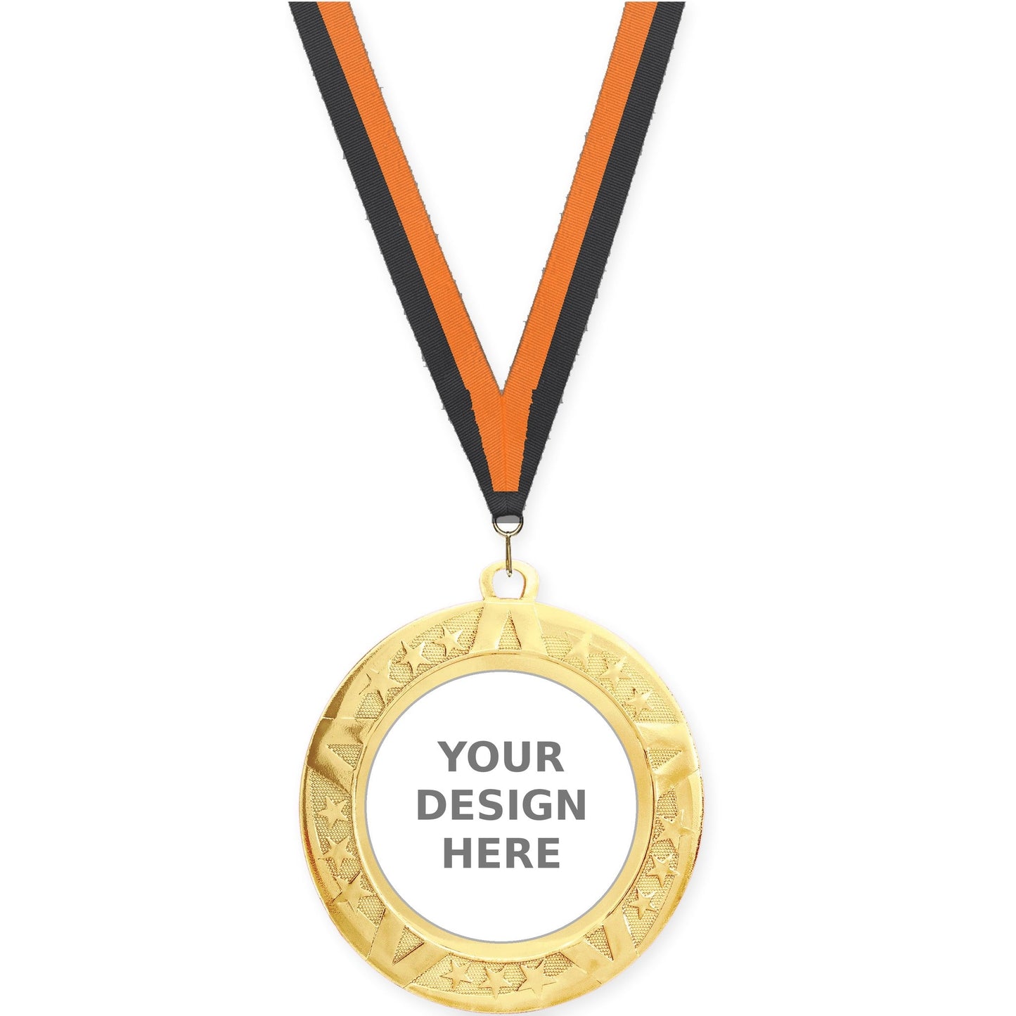 2 3/4 inch Superstar insert medal in gold with Black Orange neck ribbon