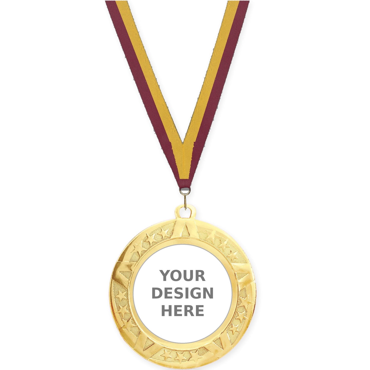 2 3/4 inch Superstar insert medal in gold with Maroon Gold neck ribbon