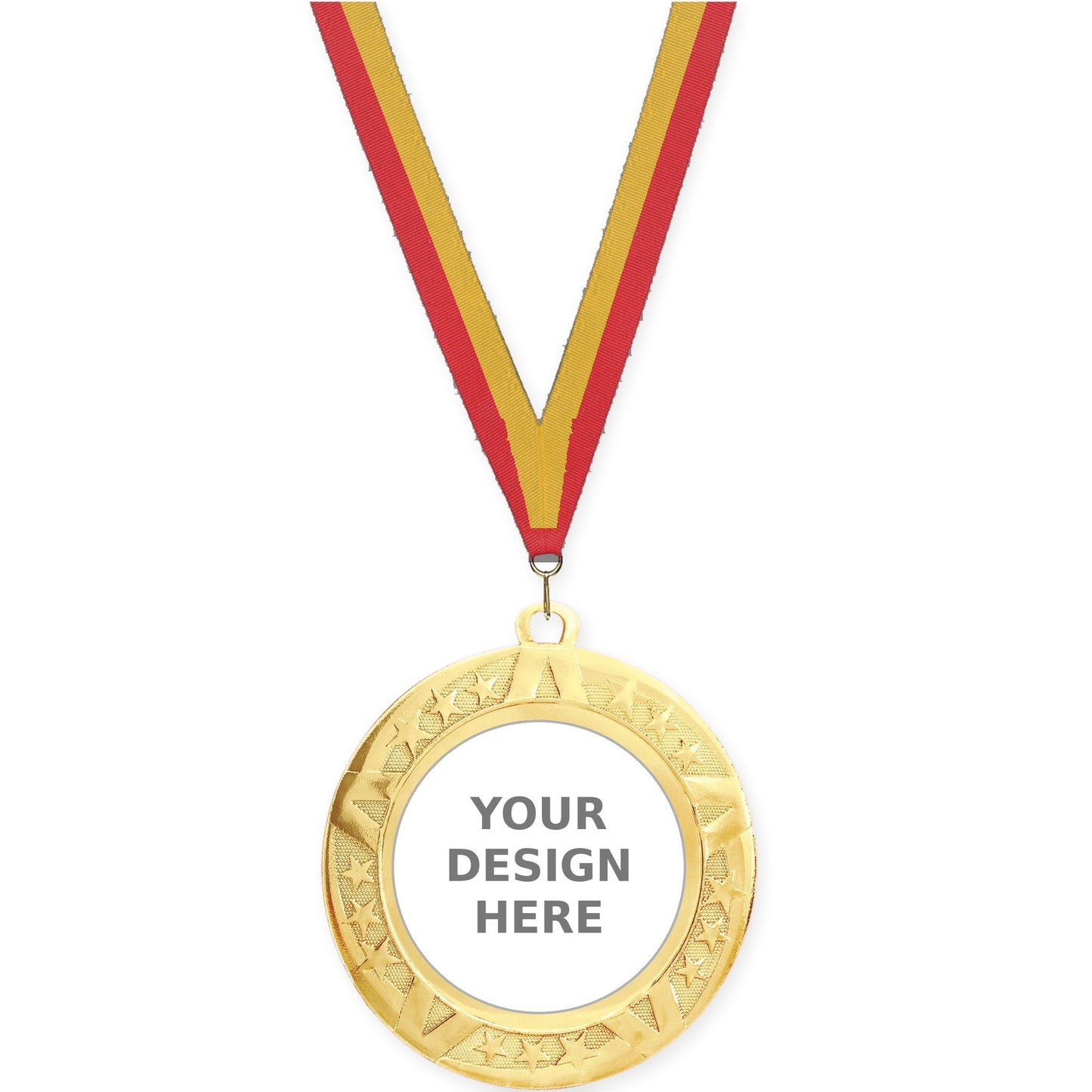 2 3/4 inch Superstar insert medal in gold with Red Gold neck ribbon
