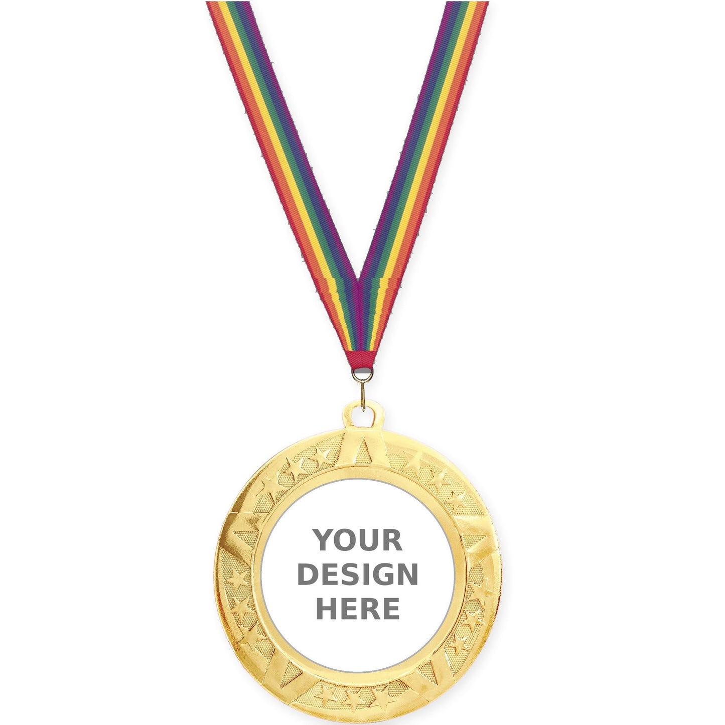 2 3/4 inch Superstar insert medal in gold with Rainbow neck ribbon