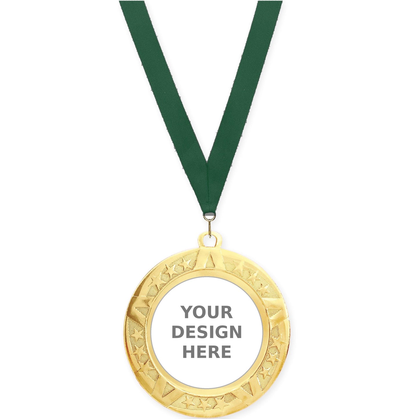 2 3/4 inch Superstar insert medal in gold with Hunter Green neck ribbon