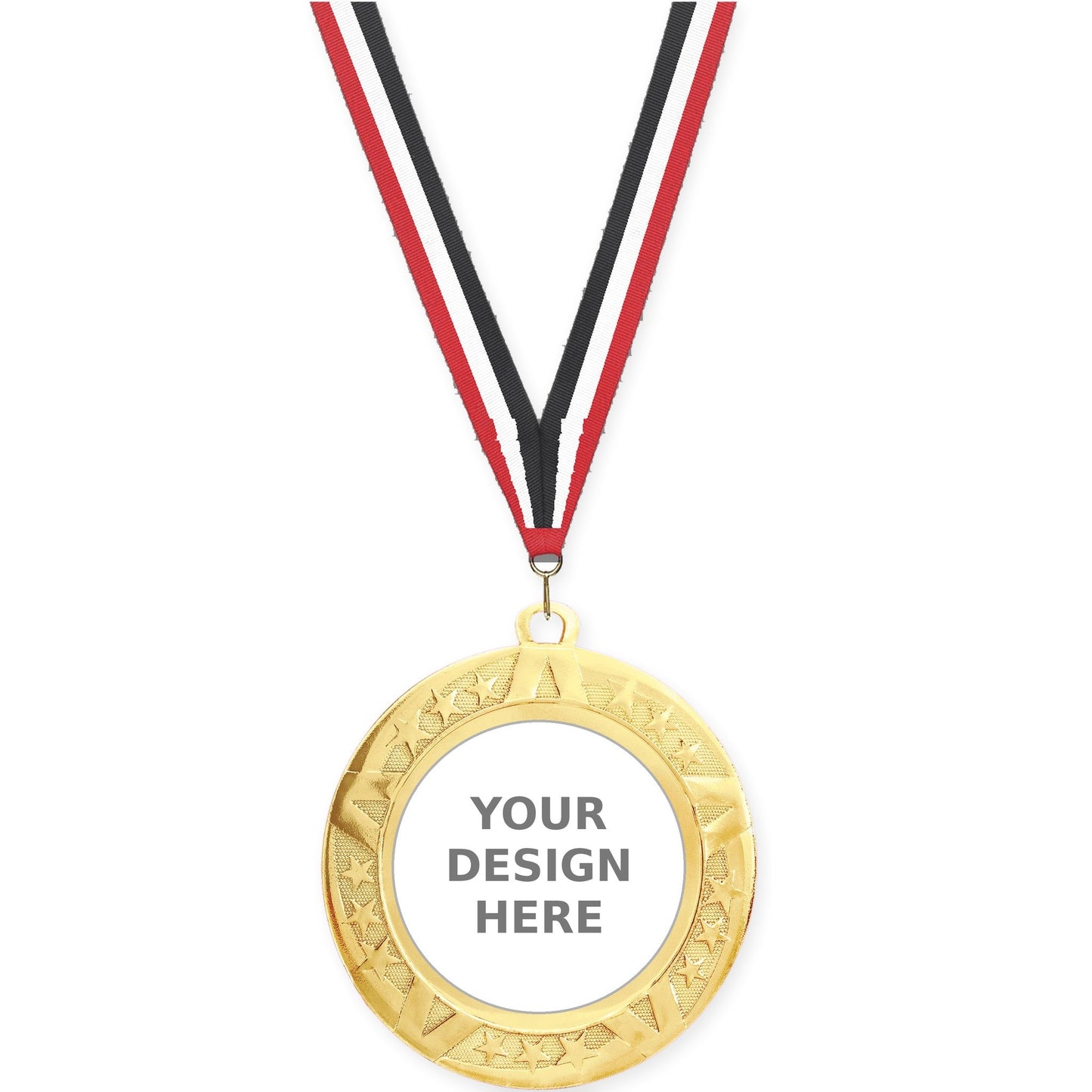 2 3/4 inch Superstar insert medal in gold with Red White Black neck ribbon