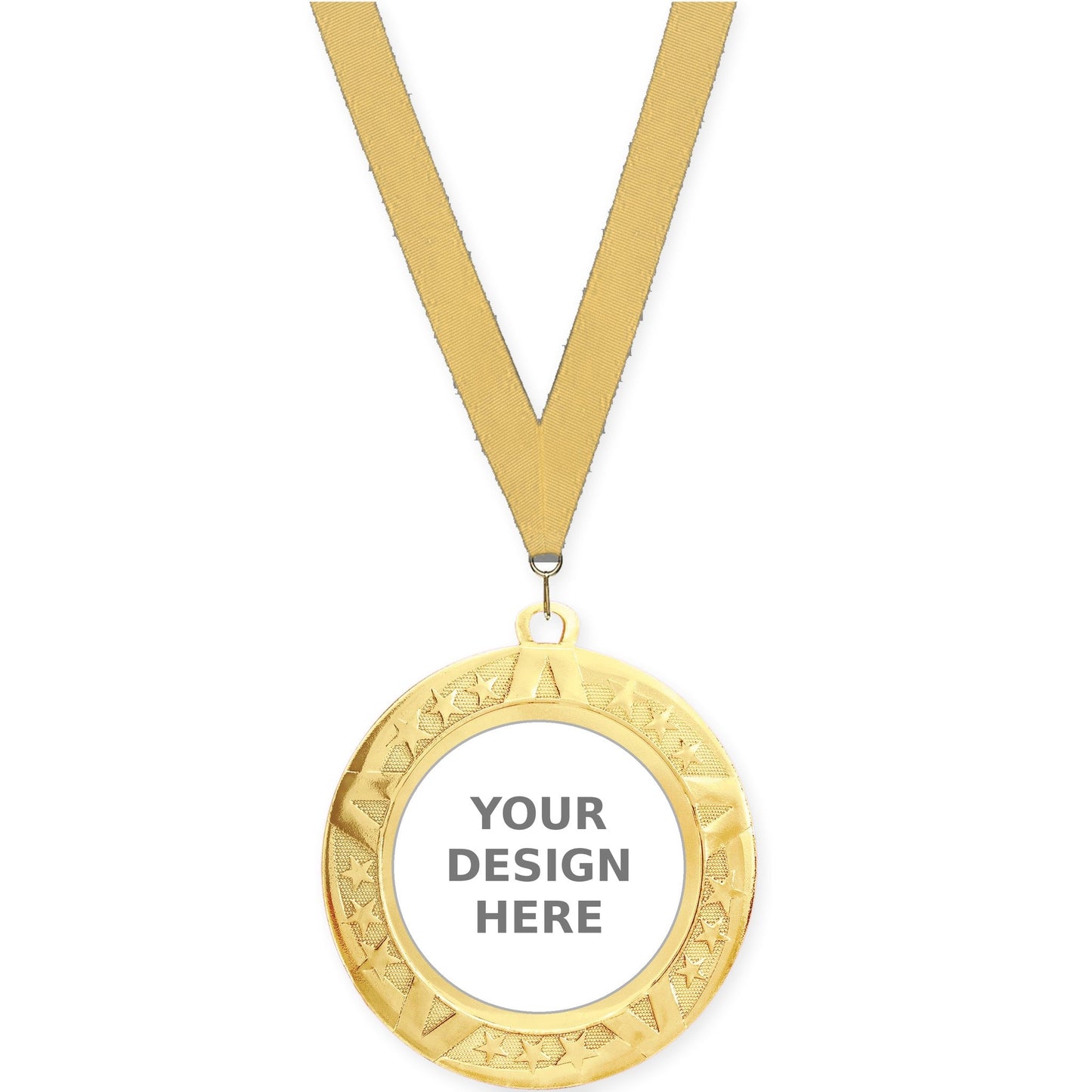 2 3/4 inch Superstar insert medal in gold with Gold Metallic neck ribbon