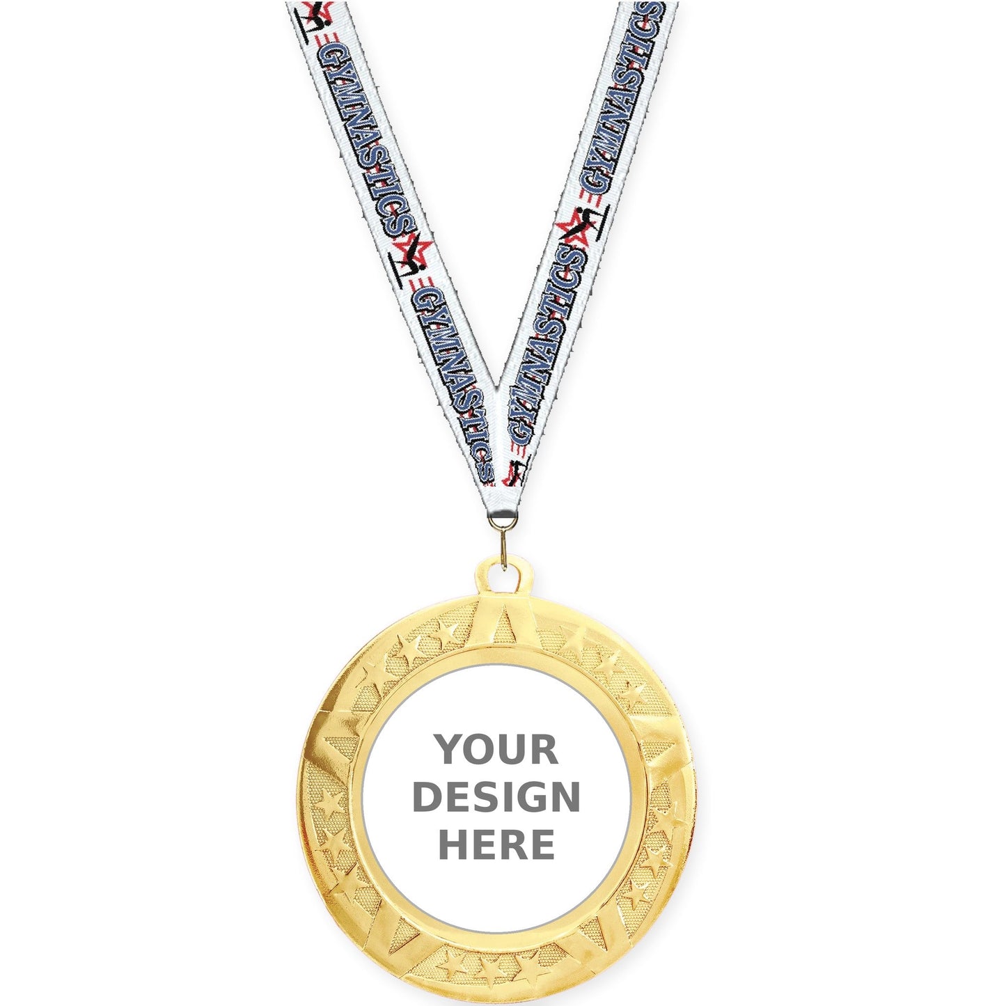 2 3/4 inch Superstar insert medal in gold with Gymnastics neck ribbon