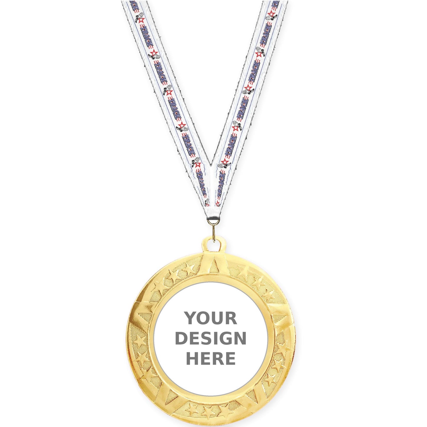 2 3/4 inch Superstar insert medal in gold with Track neck ribbon