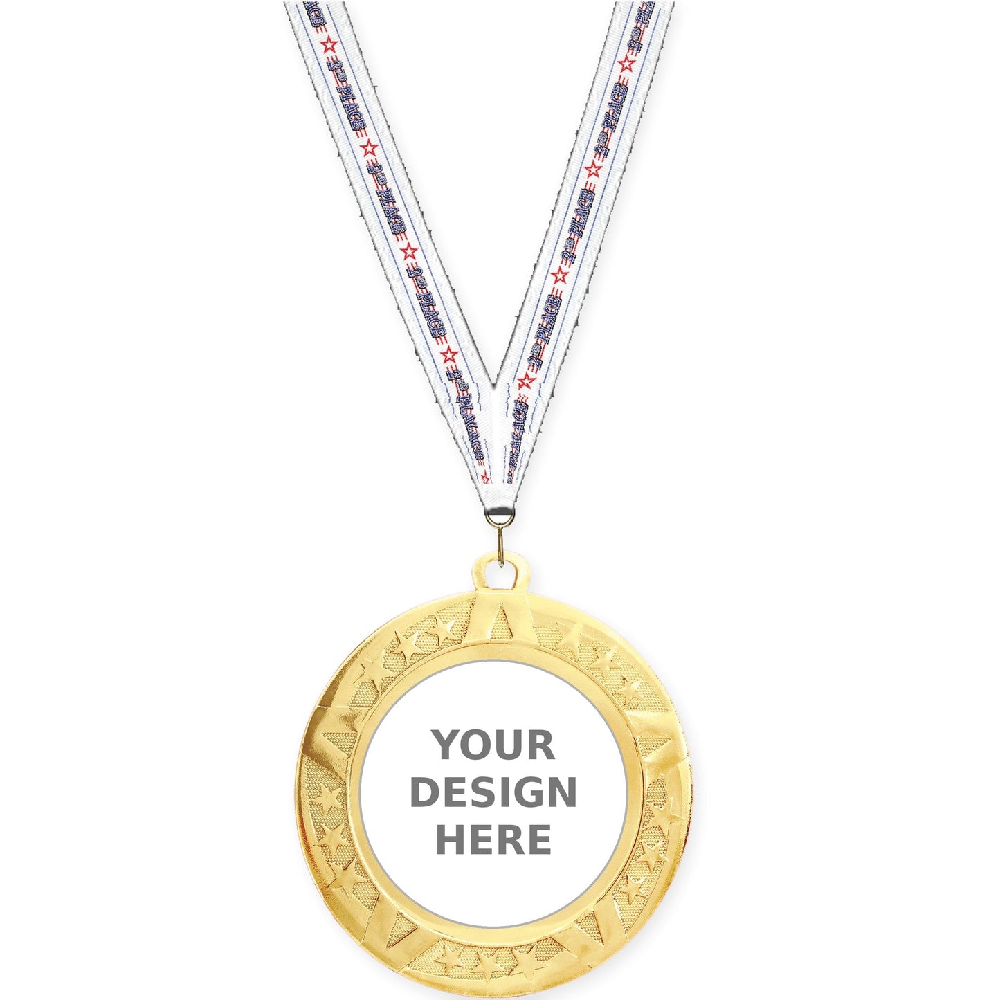 2 3/4 inch Superstar insert medal in gold with 2nd Place neck ribbon