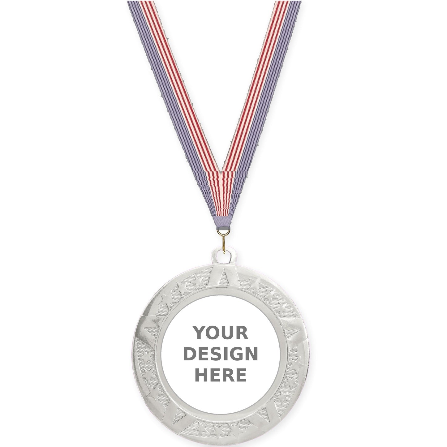 2 3/4 inch Superstar insert medal in silver with USA Flag neck ribbon