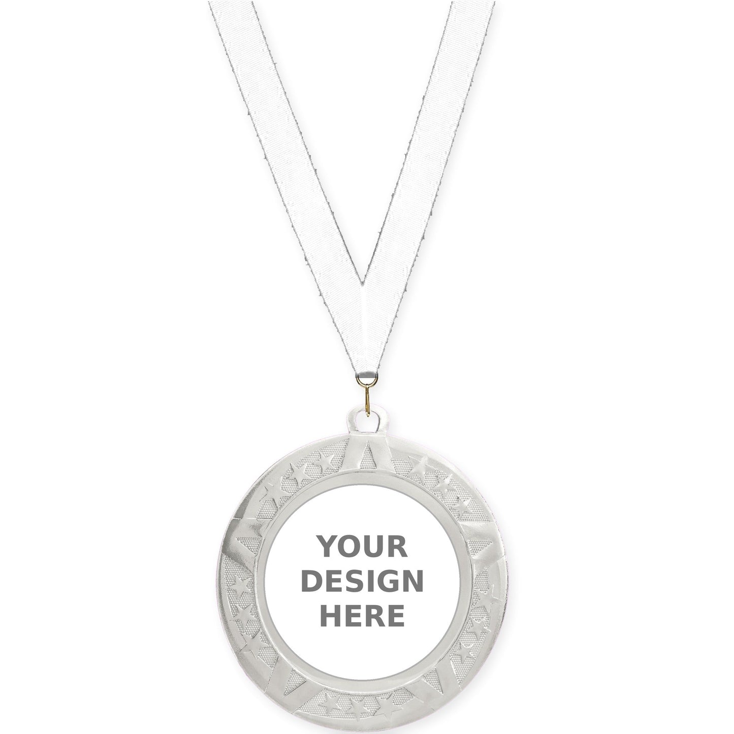 2 3/4 inch Superstar insert medal in silver with White neck ribbon