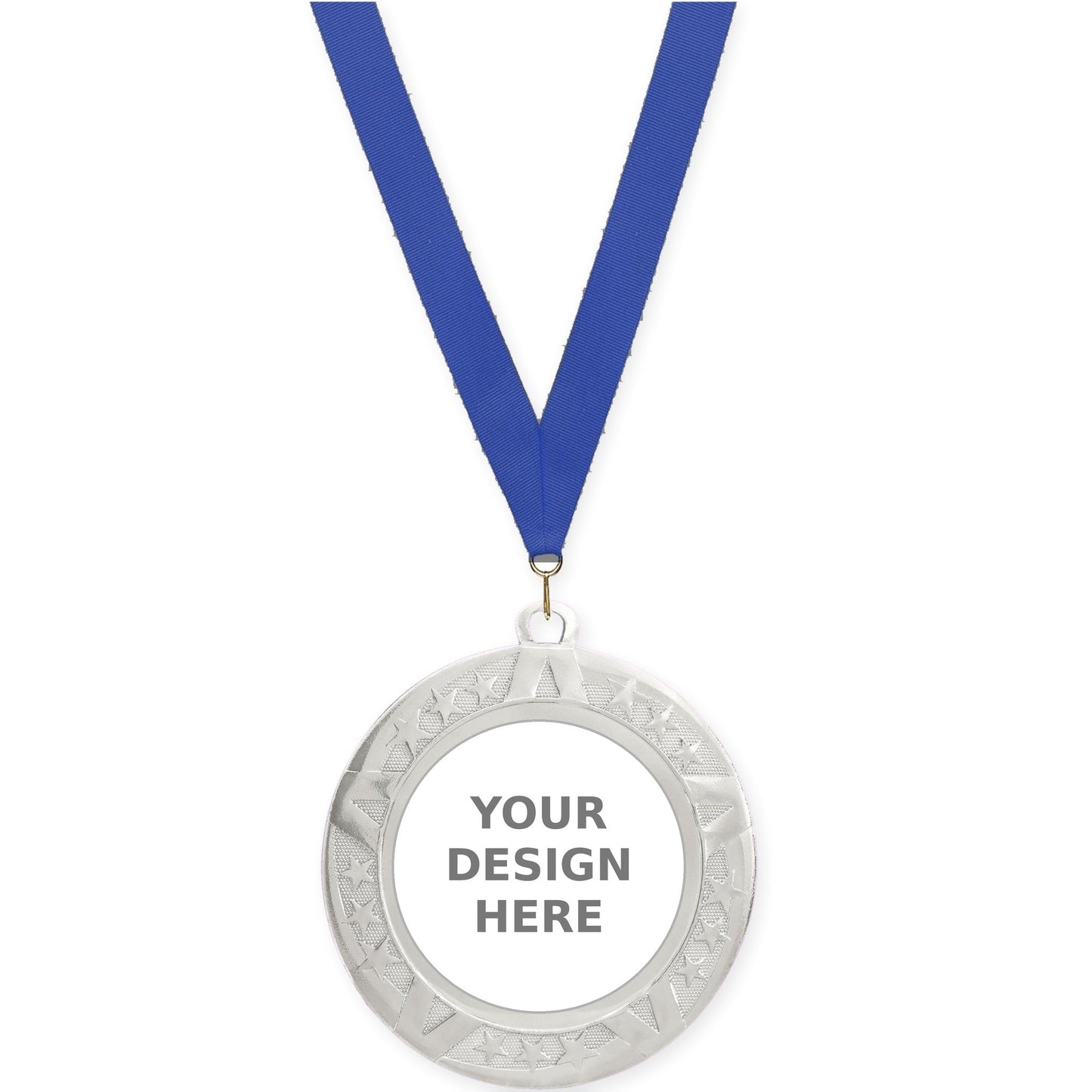 2 3/4 inch Superstar insert medal in silver with Blue neck ribbon