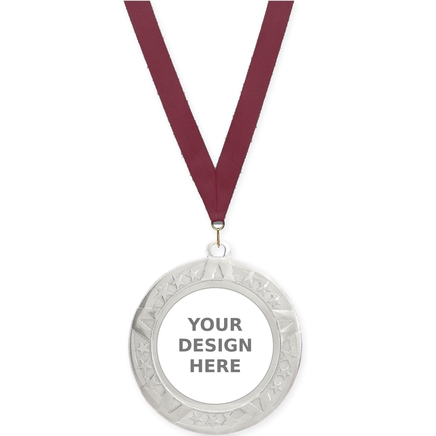 2 3/4 inch Superstar insert medal in silver with Maroon neck ribbon