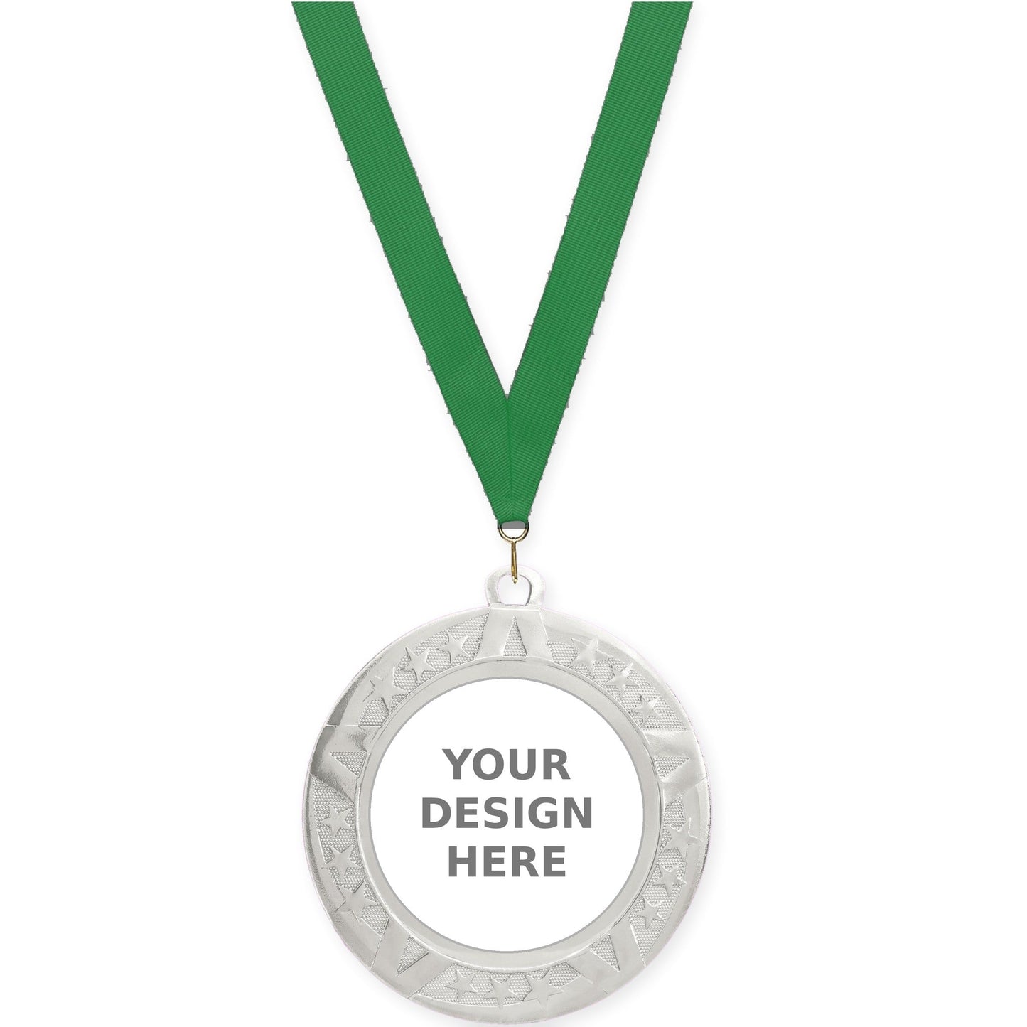 2 3/4 inch Superstar insert medal in silver with Green neck ribbon