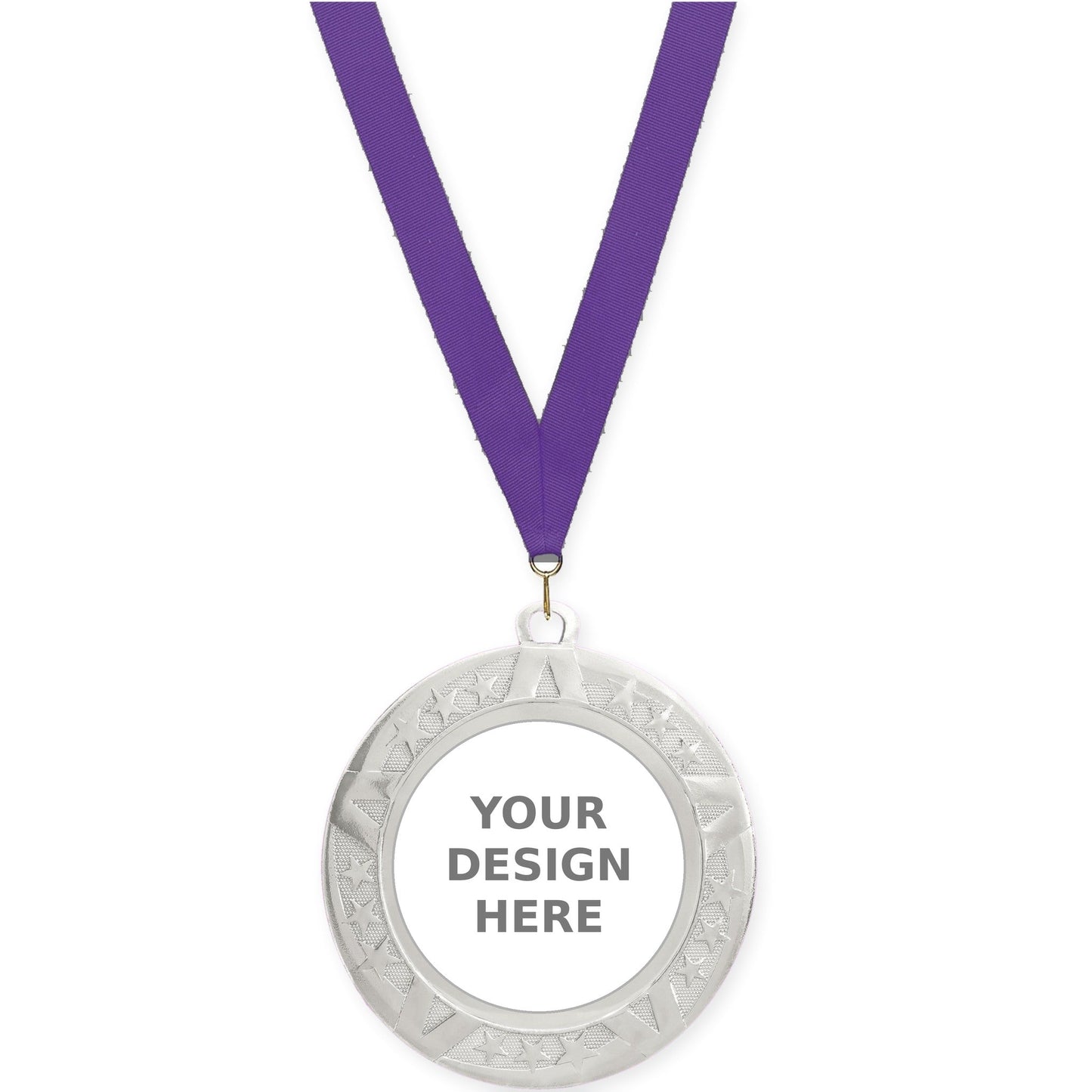 2 3/4 inch Superstar insert medal in silver with Purple neck ribbon
