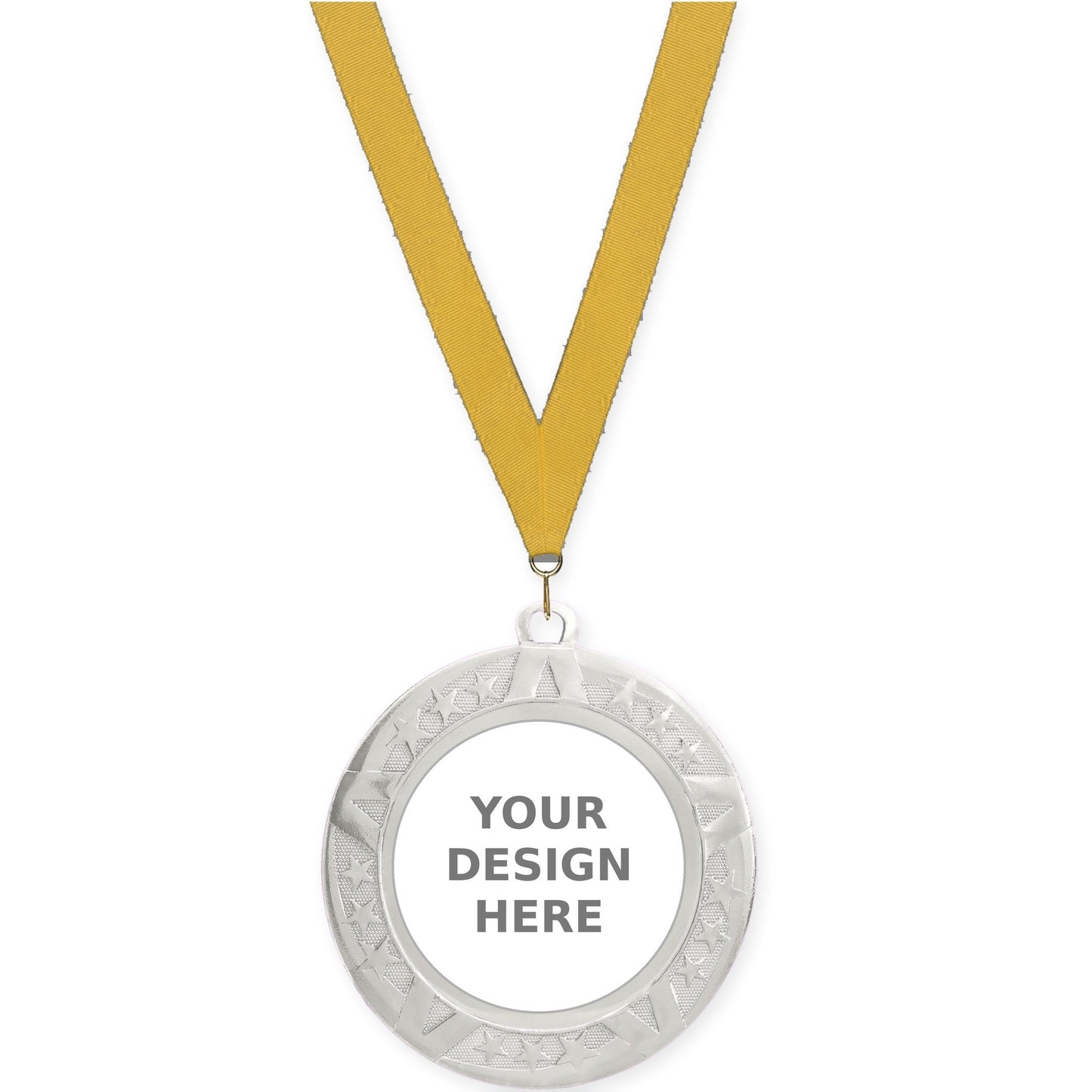 2 3/4 inch Superstar insert medal in silver with Gold neck ribbon