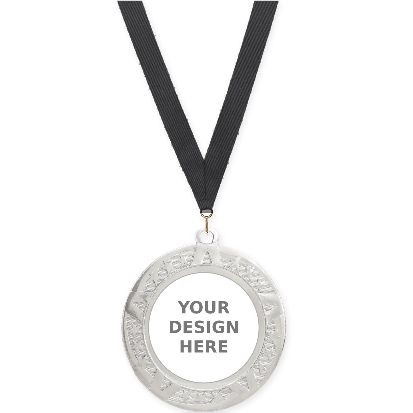 2 3/4 inch Superstar insert medal in silver with Black neck ribbon