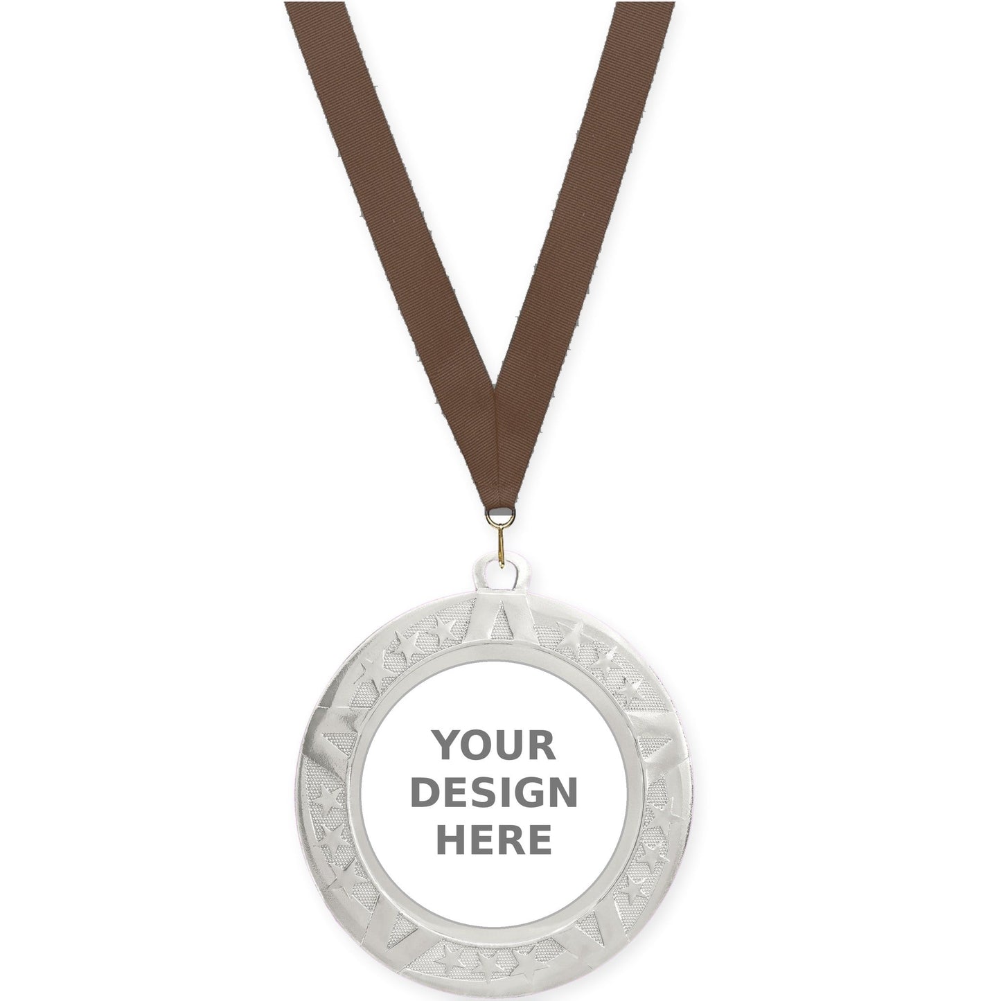 2 3/4 inch Superstar insert medal in silver with Brown neck ribbon