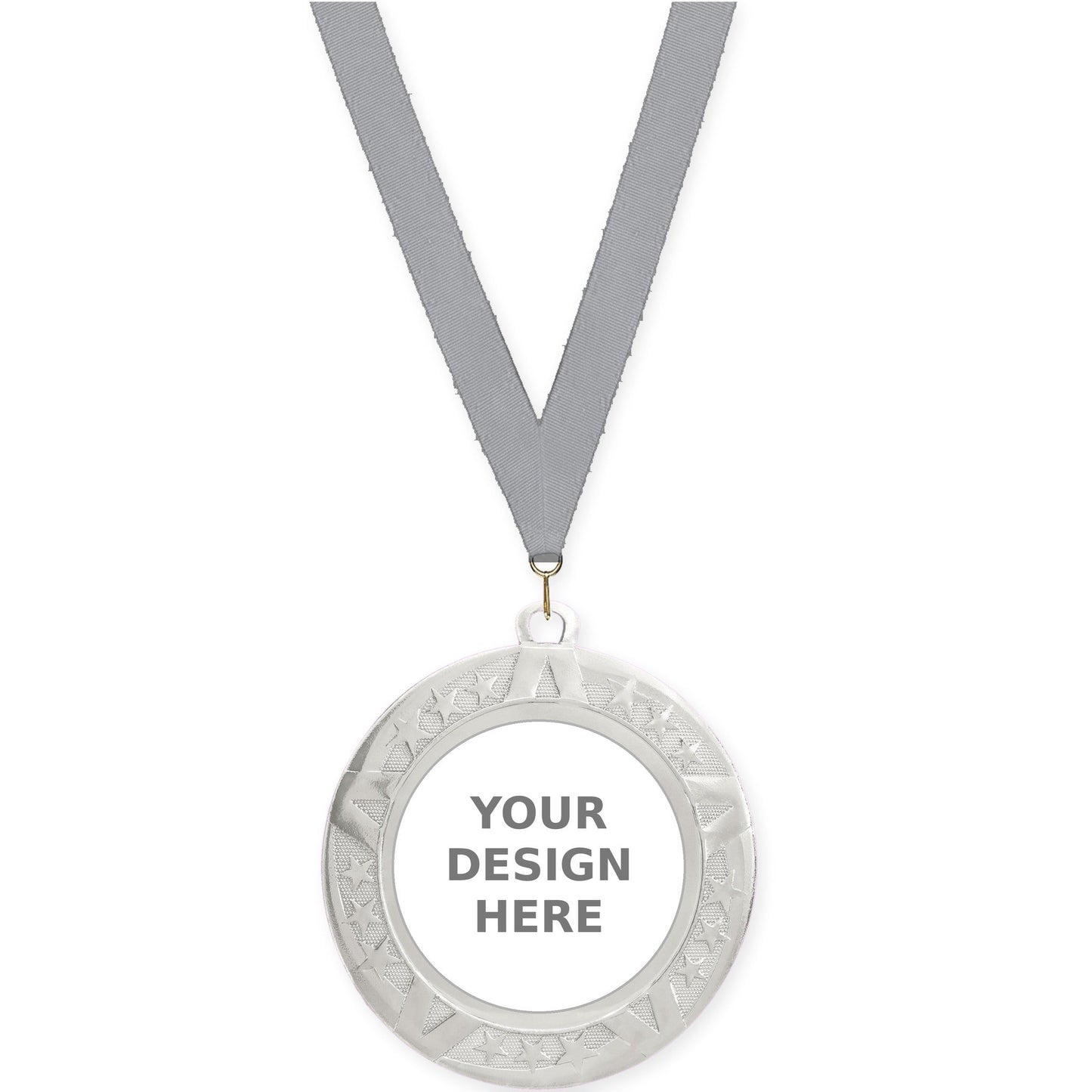 2 3/4 inch Superstar insert medal in silver with Gray neck ribbon